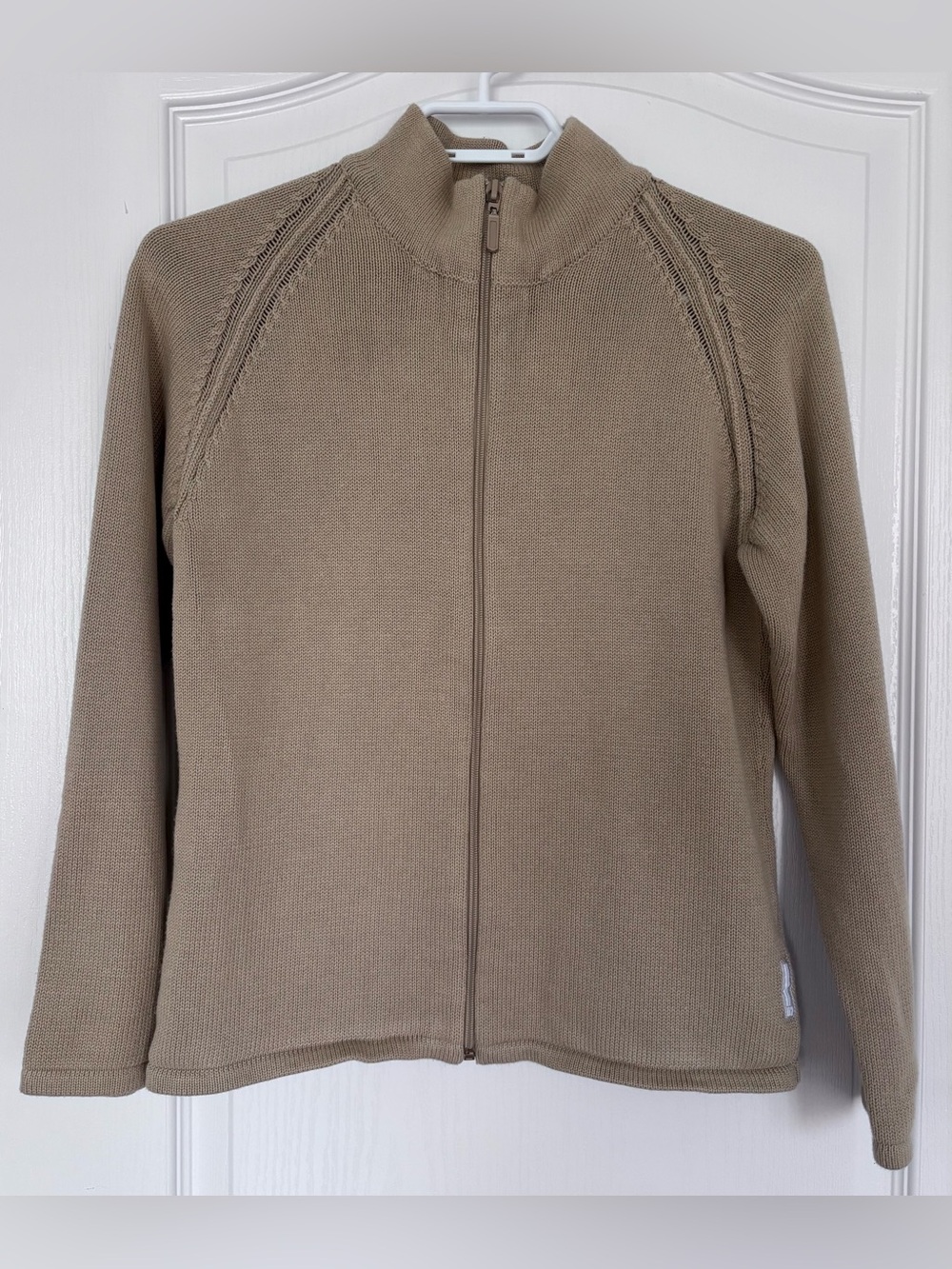 U2 Beige Zip-Up Knit Cardigan Sweater